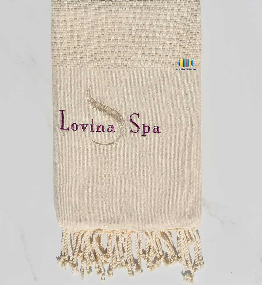 Fouta nid d'abeille unie beige clair brodée Lovina SPA Fouta Tunisia - 1