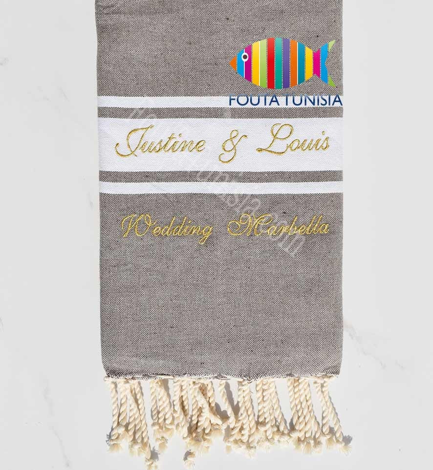 Fouta taupe brodée avec fil lurex doré Fouta Tunisia - 1
