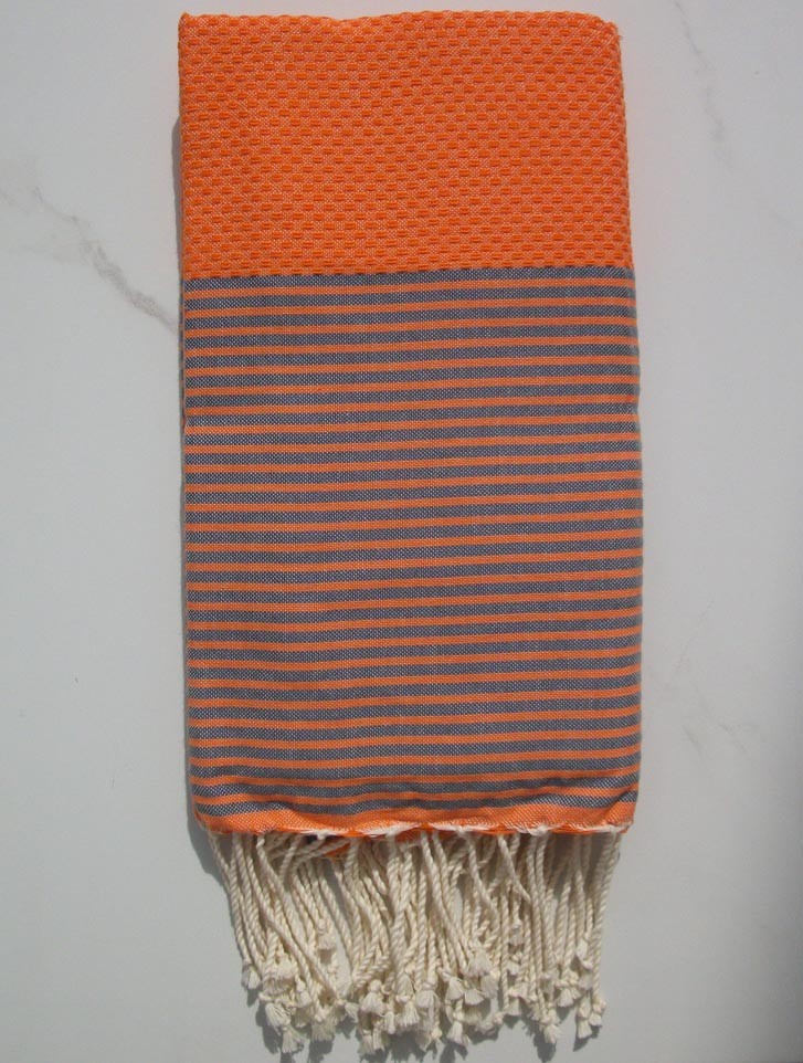 Nid d'abeille orange rayée gris 