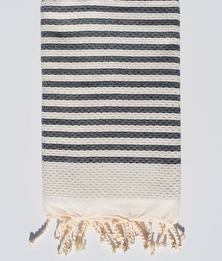 Fouta nid d'abeille rayée 1cm rayures ardoise  - 1