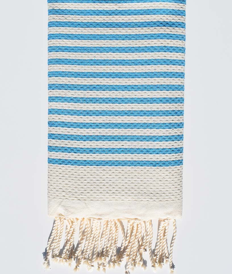 FOUTA nid d'abeille rayée 1 cm rayure bleu azur Fouta Tunisia - 1