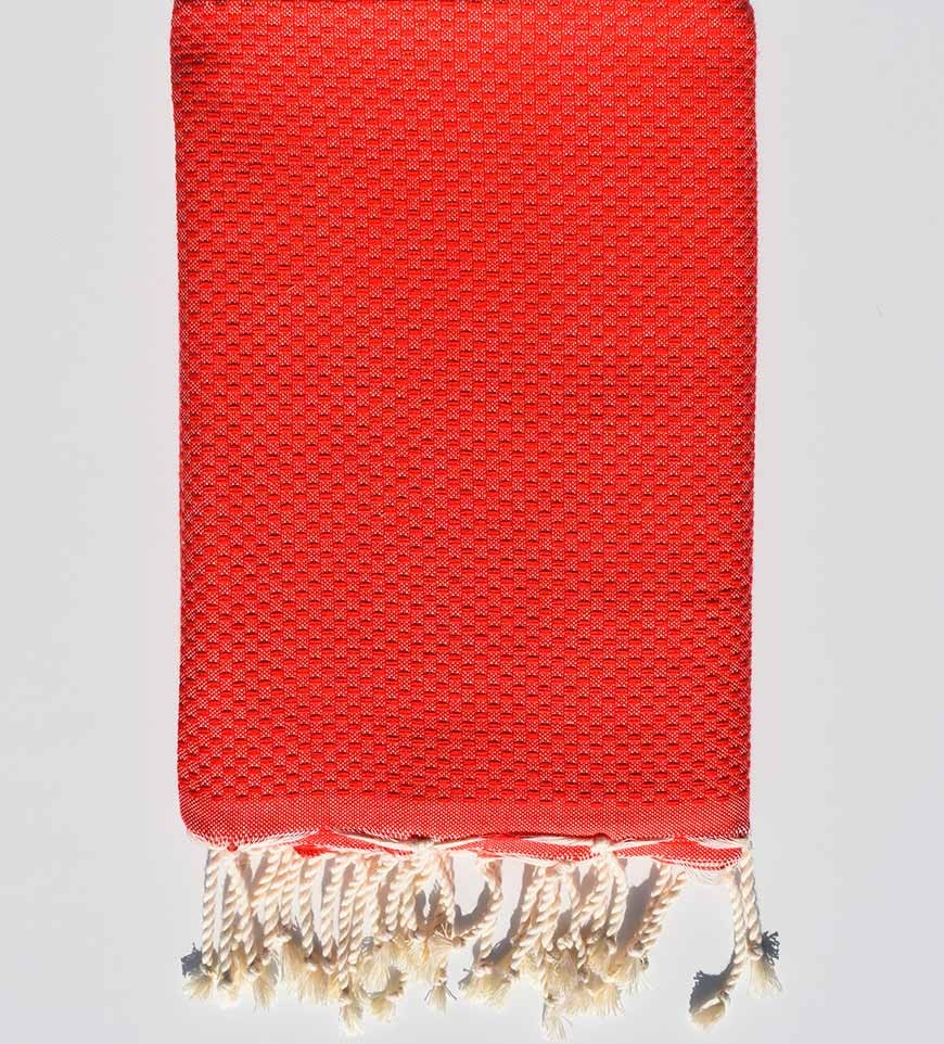 Fouta nid d'abeille unie rouge feu Fouta Tunisia - 1