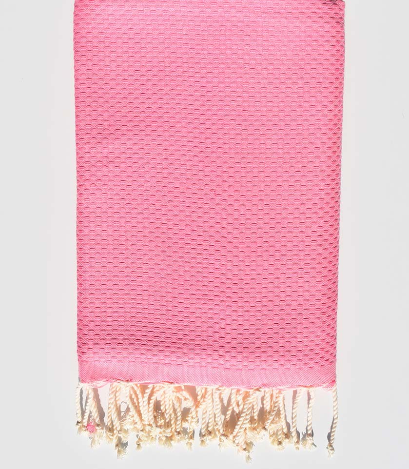 FOUTA nid d'abeille unie rose Fouta Tunisia - 1