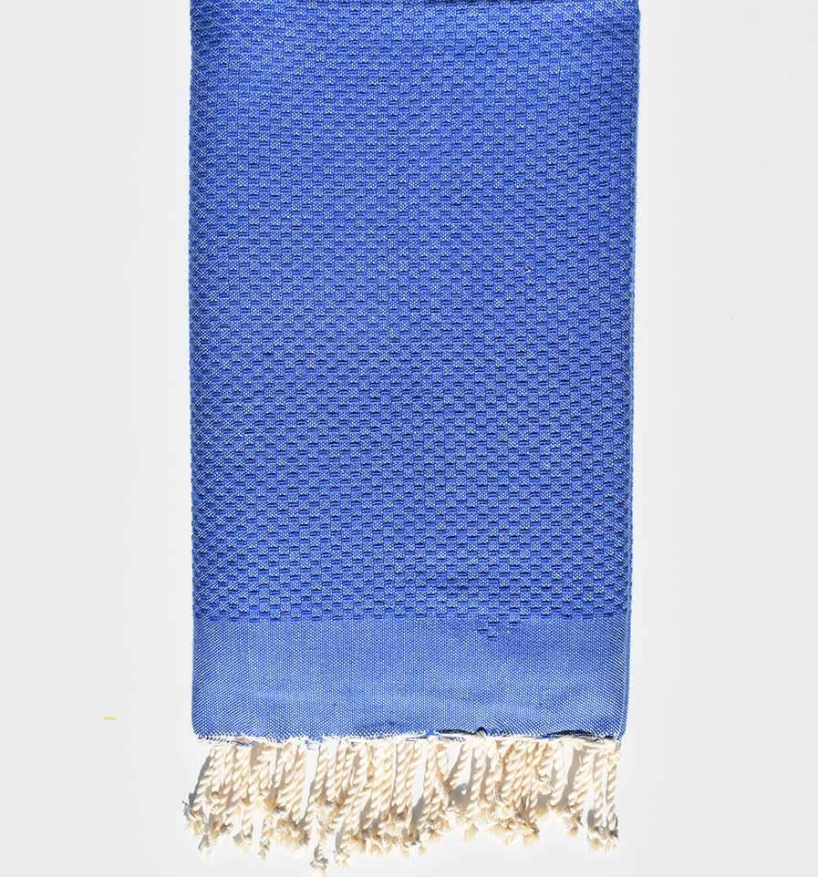 Fouta nid d'abeille unie couleur bleu guède Fouta Tunisia - 1
