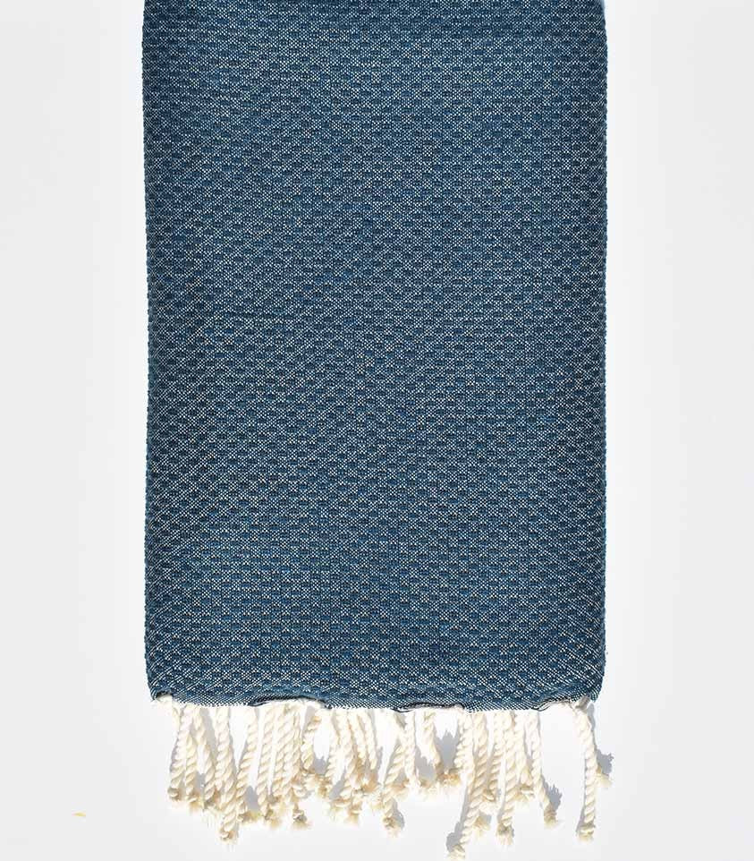 Fouta nid d'abeille unie bleu pétrole Fouta Tunisia - 1