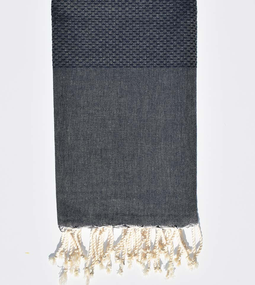 FOUTA nid d'abeille unie bleu denim  - 1