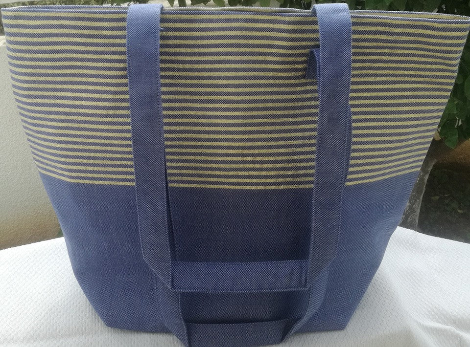 Sac de plage fouta bleu jean avec lurex doré  - 2