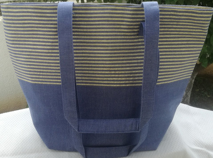 Sac de plage fouta bleu jean avec lurex doré  - 2