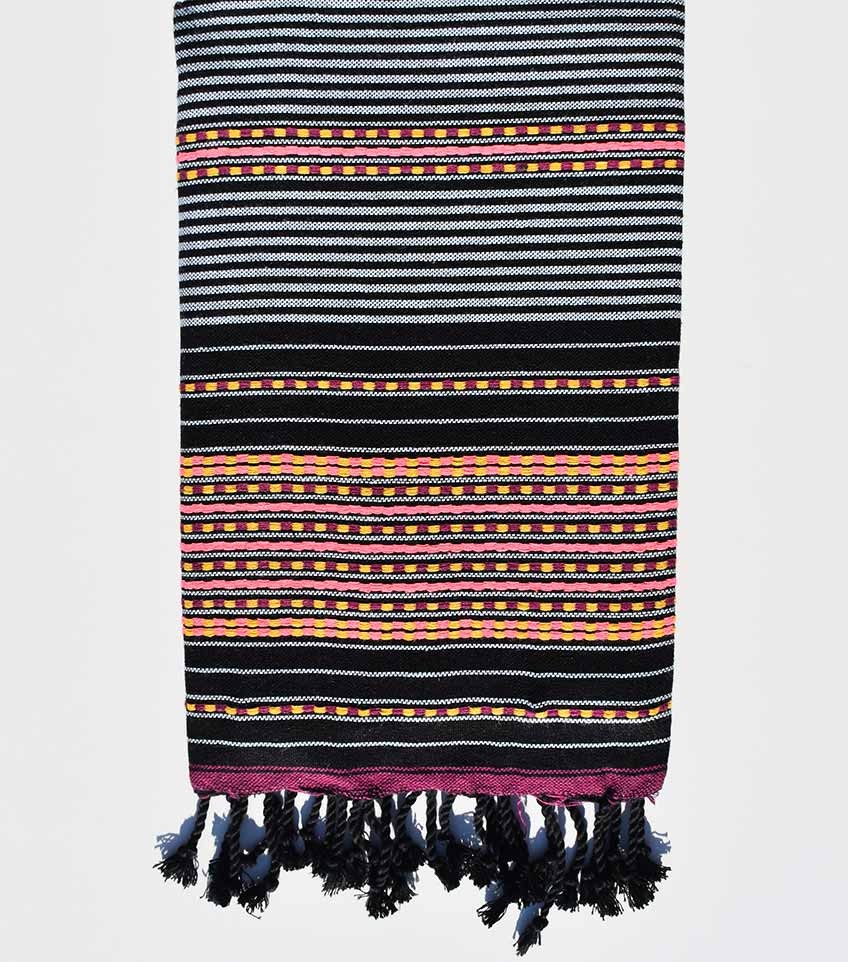 Serviette de plage arabesque noir, bleu gris très clair Fouta Tunisia - 1