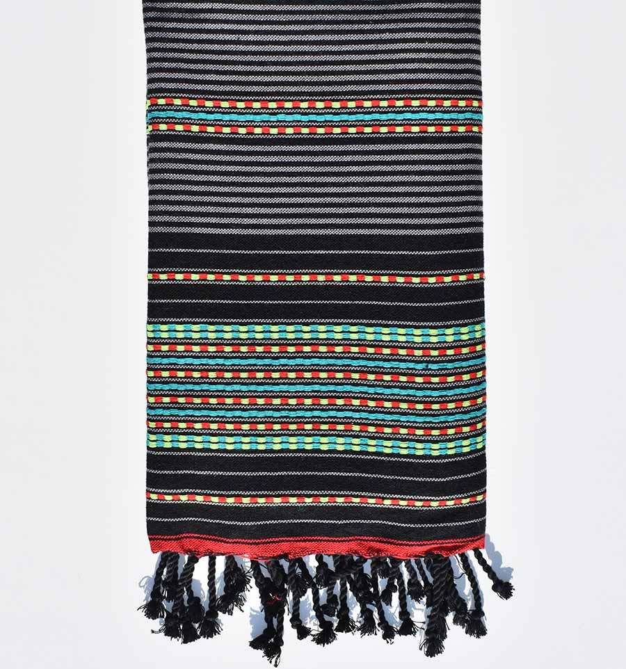 Fouta Robe Fouta arabesque rayée noir- FOUTA TUNISIA