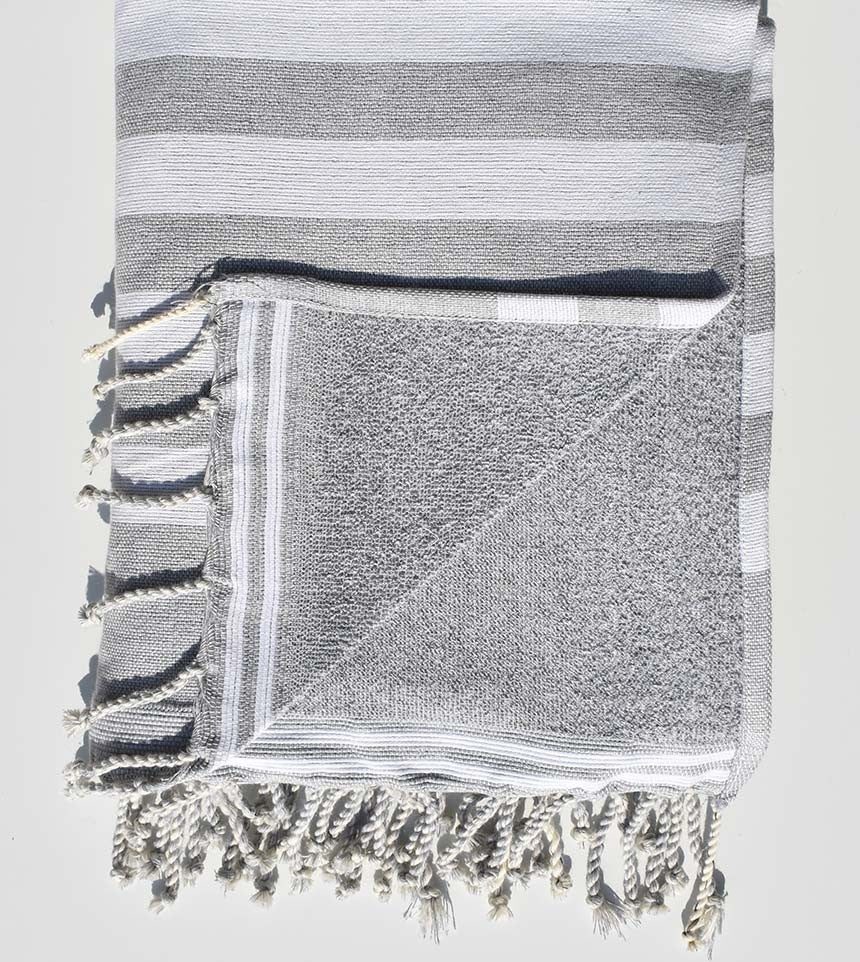 Fouta éponge gris clair et gris  - 2