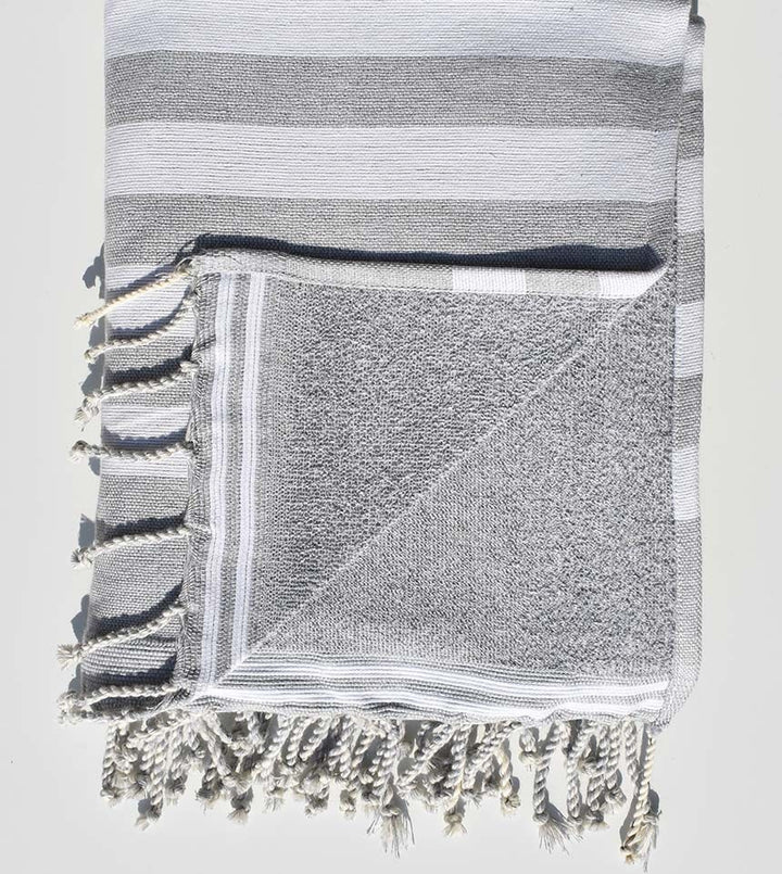 Fouta éponge gris clair et gris  - 2