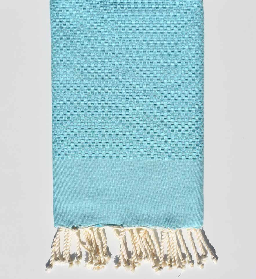 Serviette de plage nid d'abeille unie bleu azur clair Fouta Tunisia - 1