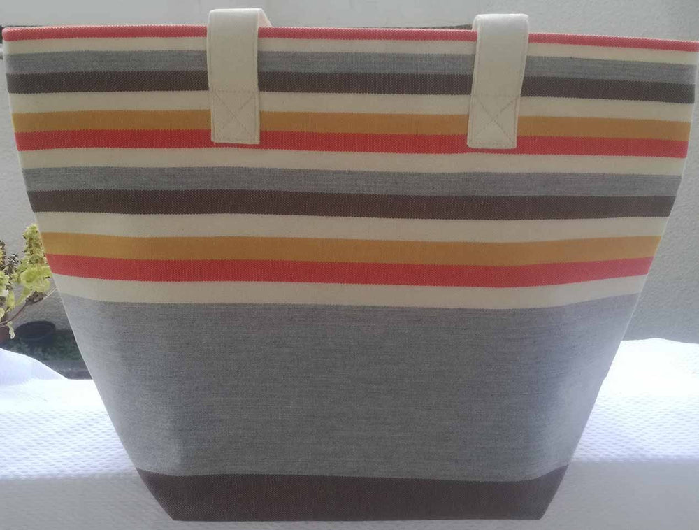 Sac de plage gris clair, blanc crème, rouge clair, moutarde et café Fouta Tunisia - 1