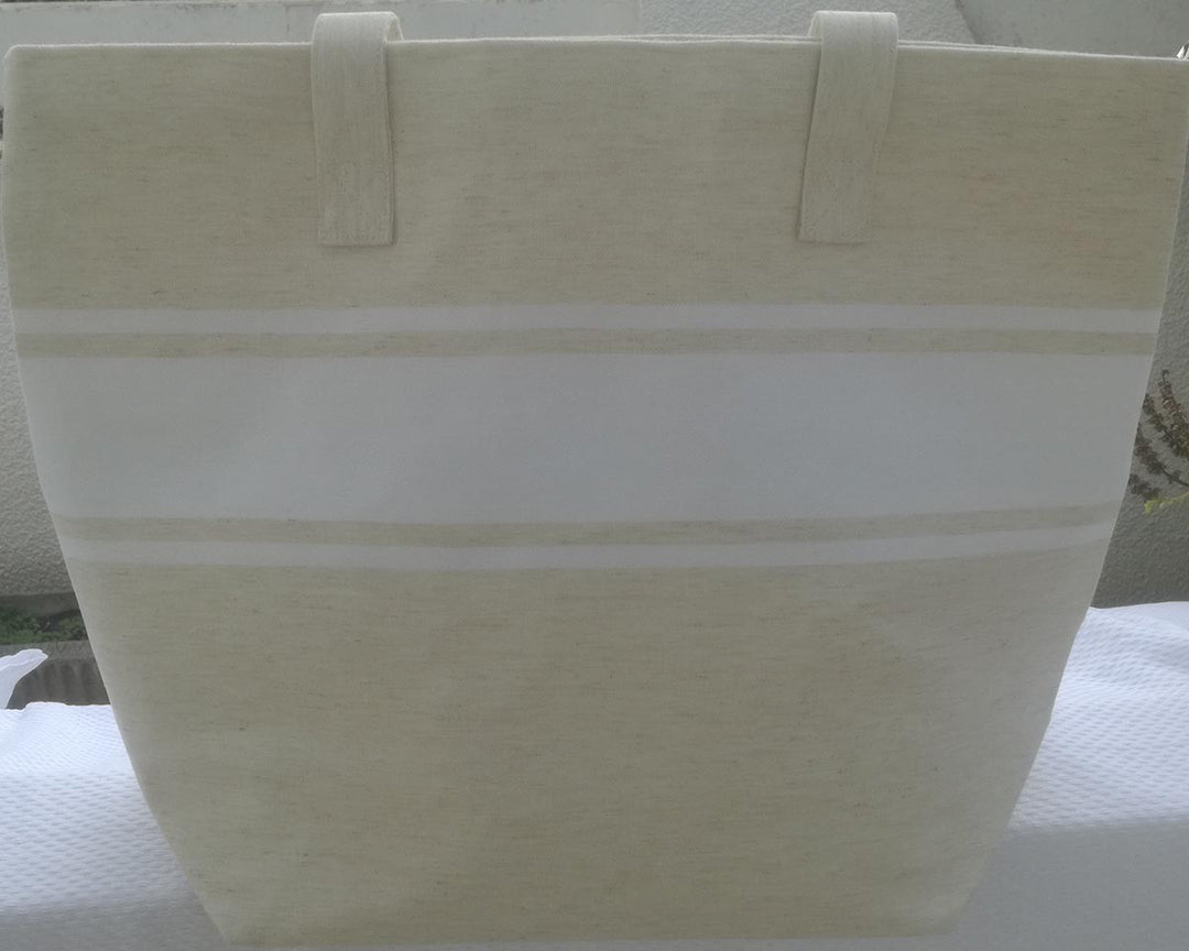 Sac de plage beige clair avec bandes blanche Fouta Tunisia - 1