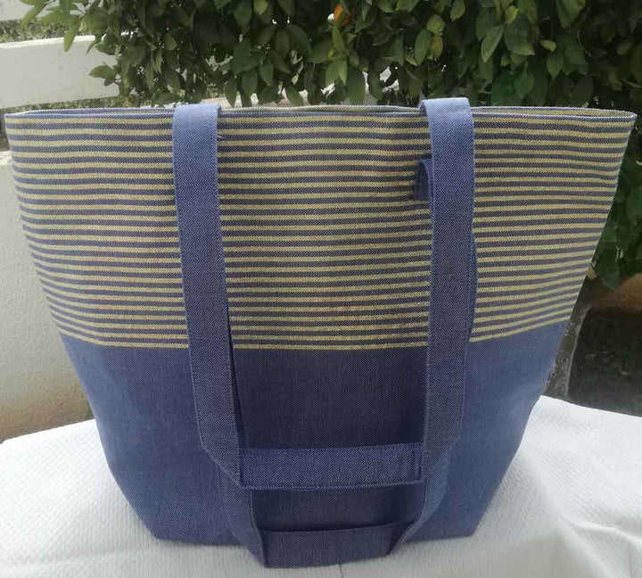 Sac de plage fouta bleu jean avec lurex doré  - 4