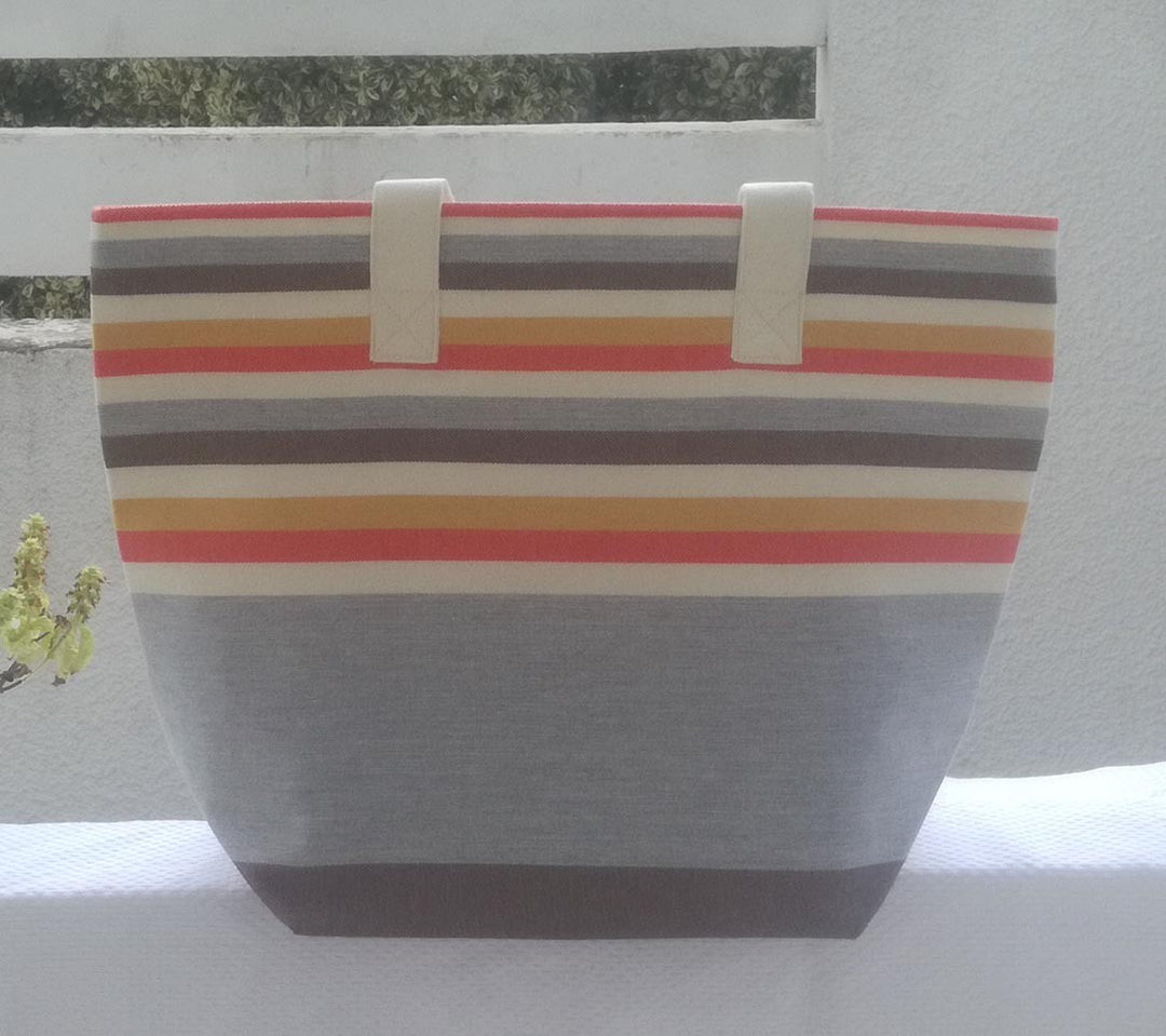 Sac de plage gris clair, blanc crème, rouge clair, moutarde et café Fouta Tunisia - 2