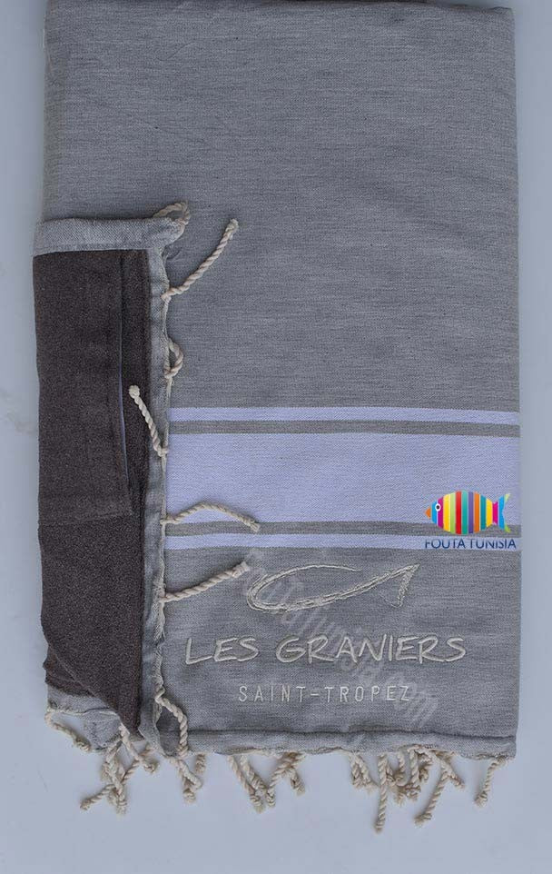Serviette de plage éponge brodée les graniers saint-tropez Fouta Tunisia - 1