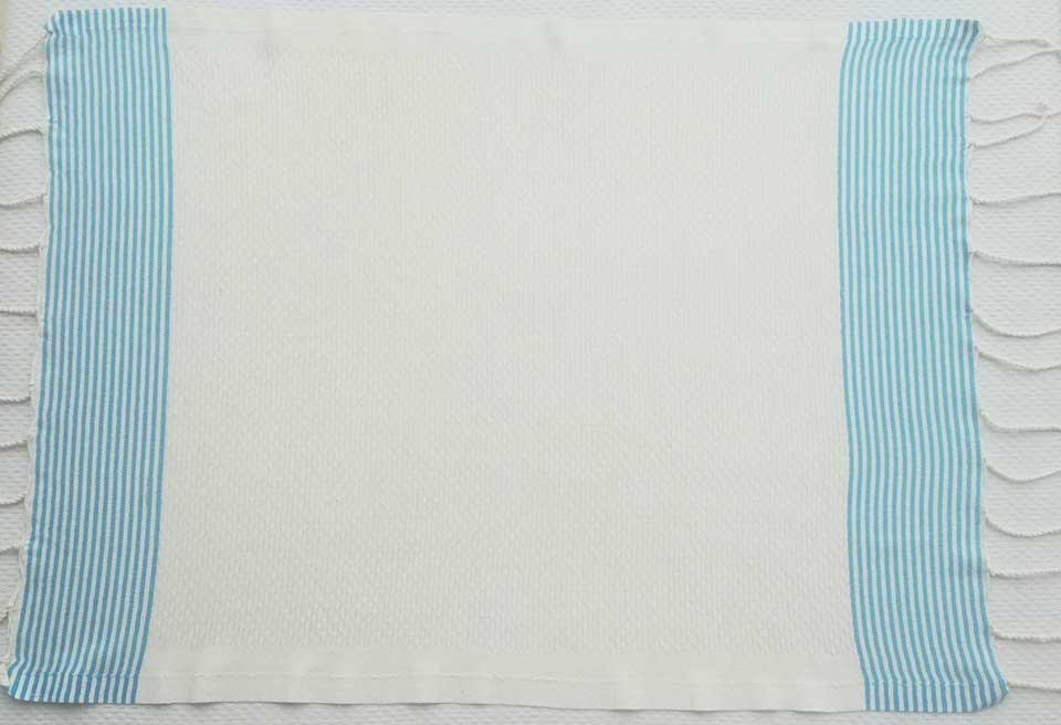 Lot de 10 serviettes de table blanc crème rayures bleu azur Fouta Tunisia - 2