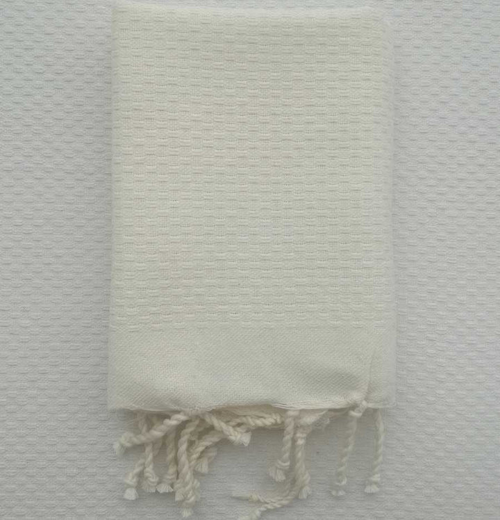 Lot de 10 serviettes de table unie couleur blanc crème Fouta Tunisia - 1