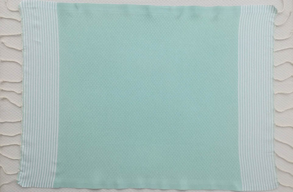 Lot de 10 serviettes de table couleur vert eau avec rayures Fouta Tunisia - 1