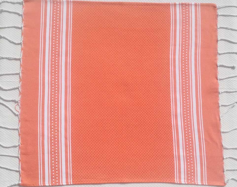 Mini serviette couleur orange carotte et blanc Fouta Tunisia - 2