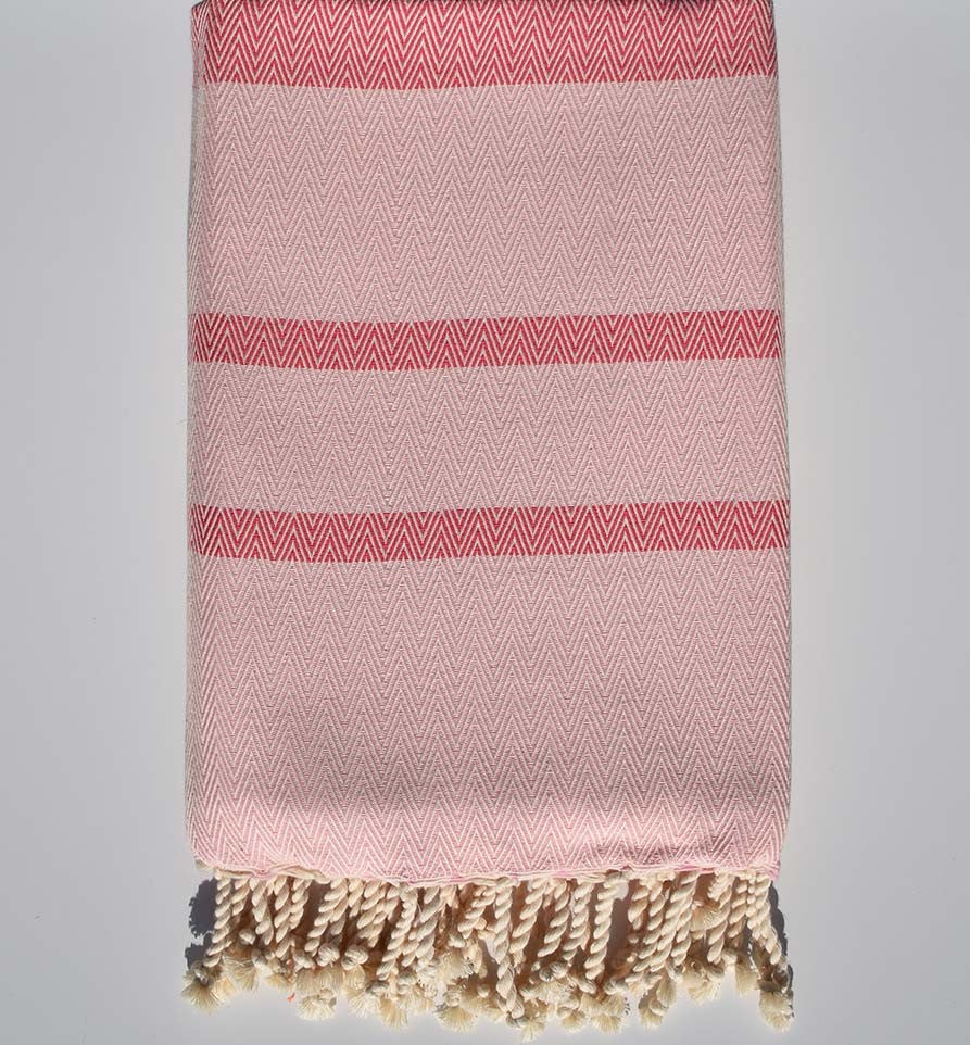 fouta chevron rose foncé et rose dragée Fouta Tunisia - 1