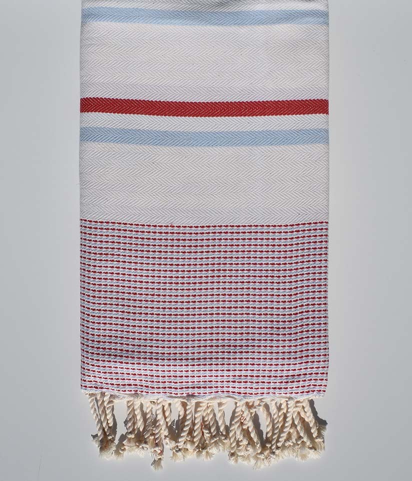Fouta chevron blanc crème clair, rouge et bleu Fouta Tunisia - 4