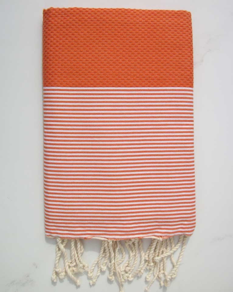 FOUTA NID D'ABEILLE citrouille rayée blanc 
