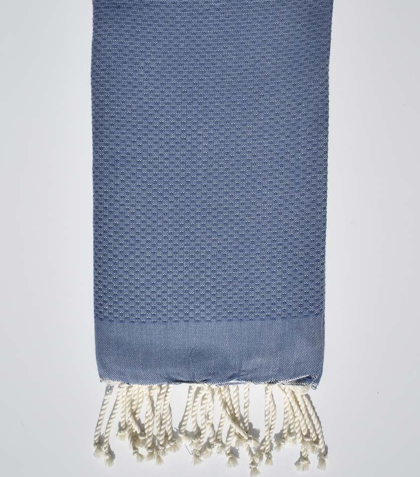 Serviette de plage unie bleu denim Fouta Tunisia - 1