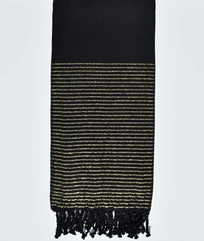 Jeté noir au fil lurex doré Fouta Tunisia - 1