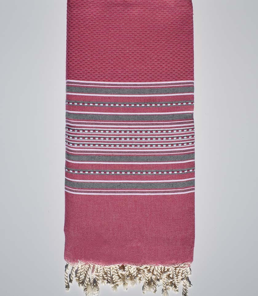 jeté arabesque rose bonbon rayée gris Fouta Tunisia - 1