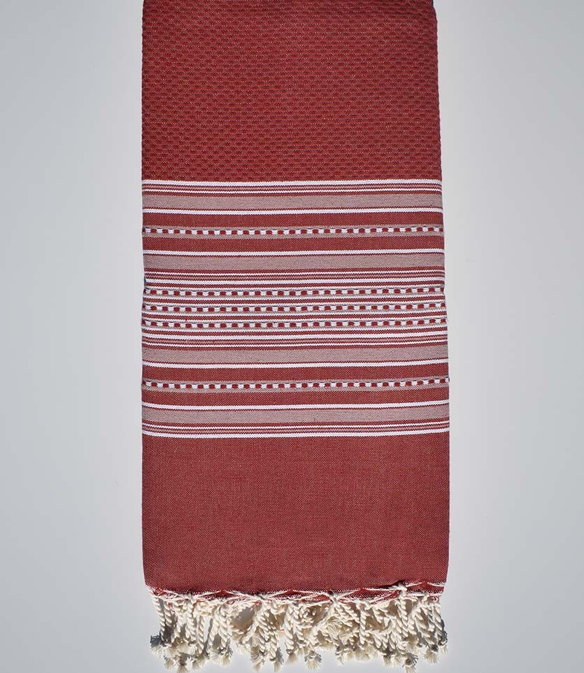 Jeté arabesque rouge rayée blanc  - 1