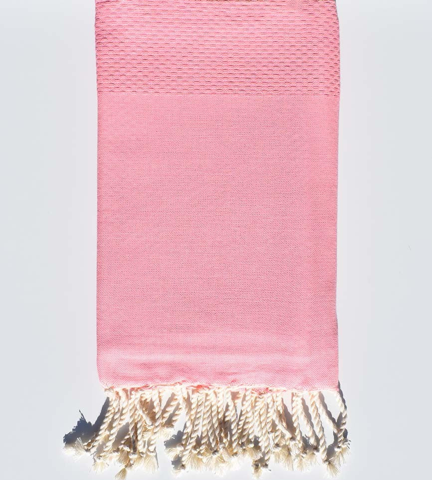 Serviette de plage nid d'abeille unie rose dragée moyen Fouta Tunisia - 1