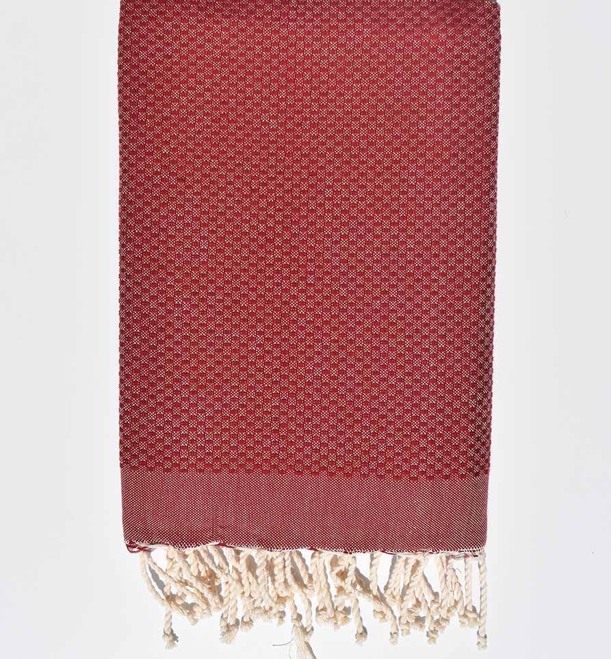 Serviette de plage nid d'abeille unie rouge bourgogne  - 1