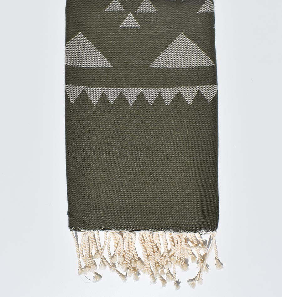 Serviette de plage vert militaire Fouta Tunisia - 1