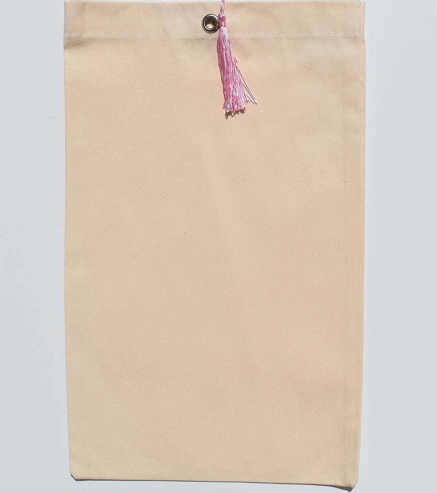 Pochette fouta beige clair nœud pompon rose dragée Fouta Tunisia - 1