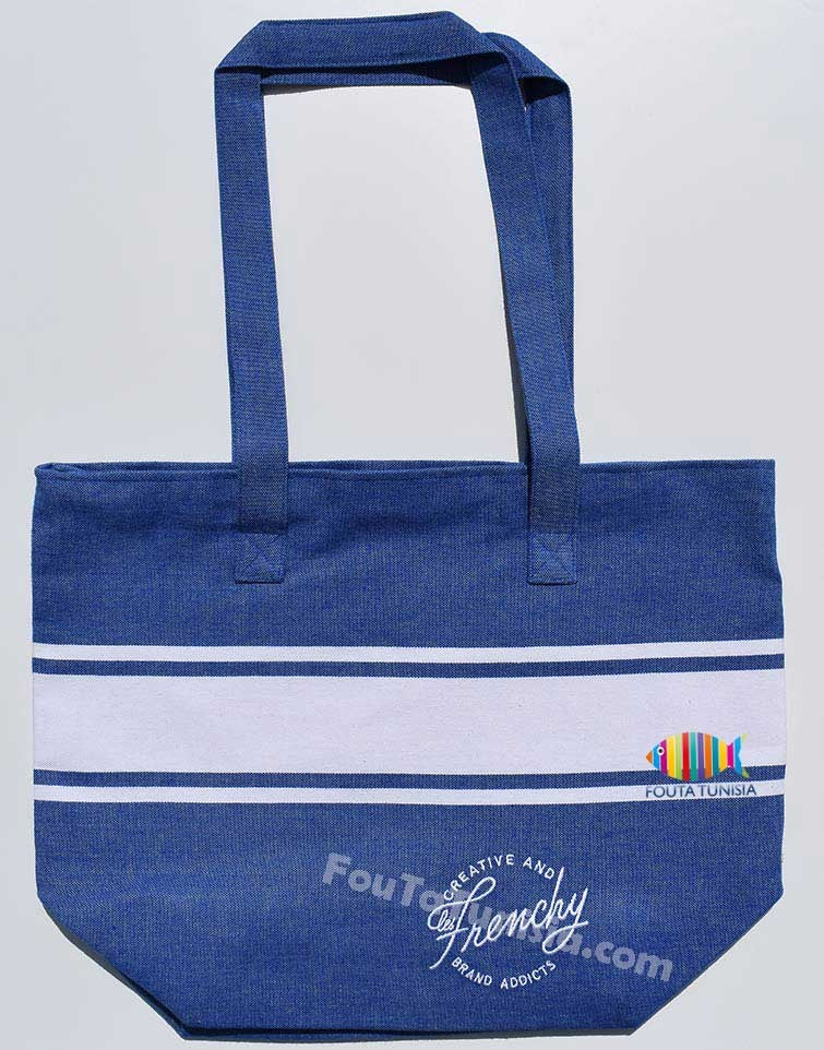 Sac couleur bleu avec broderie Fouta Tunisia - 1